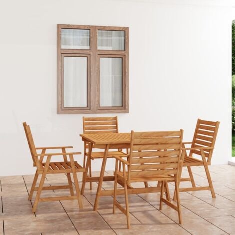 Set pranzo tavolo 90x90 cm e 4 sedie pieghevoli con braccioli in legno di  acacia e