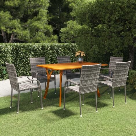 Outsunny tavolo e sedie da Giardino tavolo e sedie da balcone in Rattan,  tavolo da giardino con sedie da giardino, 7 pz Grigio Rattan
