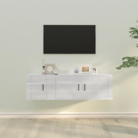 2 pz Set di Mobili Porta TV，Mobili TV，Tavolino TV，Mobile da soggiorno  Bianco Lucido