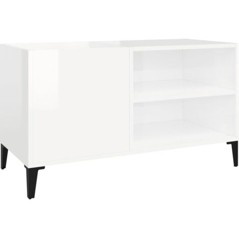 Mobile Porta Dischi Bianco，Mobili TV，Armadio da soggiorno Lucido 84,5x38x48  Legno Multistrato CNWI922937 MaisonChic