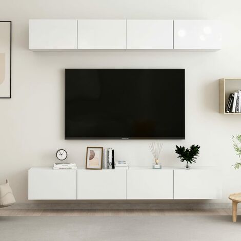 4 pz Mobili TV，Mobili Porta TV，Tavolino TV，Mobile da soggiorno Bianco  Lucido 100x30x30 cm