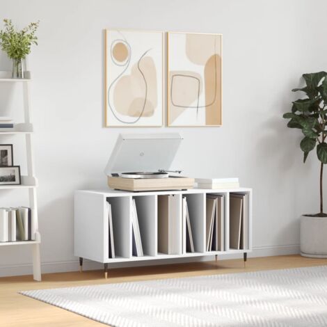 Mobile Porta Dischi Vinile - Legno Multistrato Bianco 84.5x38x89 Cm
