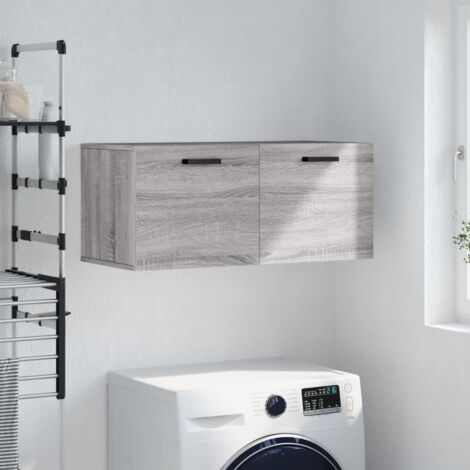 Armadietto Pensile A Parete Tidyard 69,5x32,5x90 Cm - Legno Multistrato Colore Grigio Sonoma, Per Cucina, Bagno, Ufficio - Montaggio A Parete Necessario