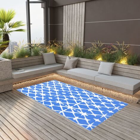 Tappeto da Esterni，Tappeto da Balcone Terrazza，Tappeto Cucina Moderno Blu e  Bianco 120x180 cm in