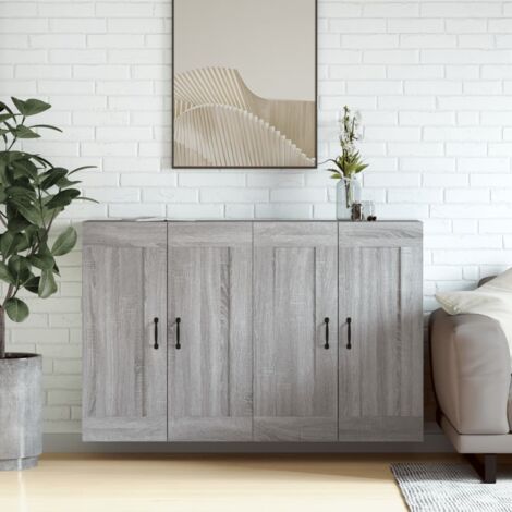 2 pz Armadietti a Parete，Armadietto a Muro，Mobiletto da bagno，Credenza  Grigio Sonoma in Legno