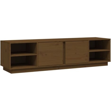 Mobile Porta TV VidaXL 110x35x40.5cm - Legno Massello Di Pino Grigio Con 4 Scomparti E 2 Ante