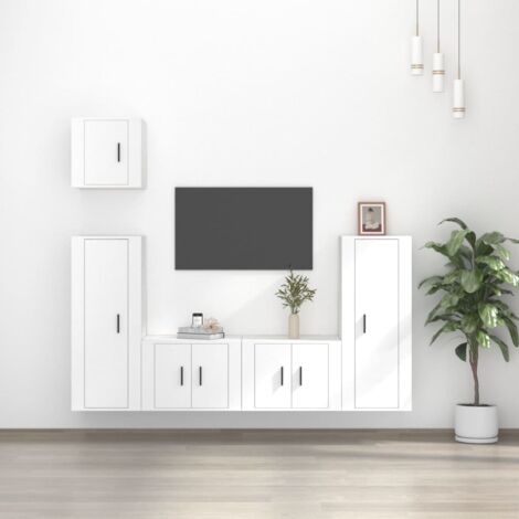 5 pz Set di Mobili Porta TV, Tavolino TV Per Salotto Bianco in Legno  Multistrato vidaXL