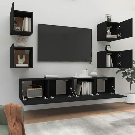 Set Mobile Porta TV 6 pz Mobile da soggiorno Nero in Legno Multistrato ITD68638