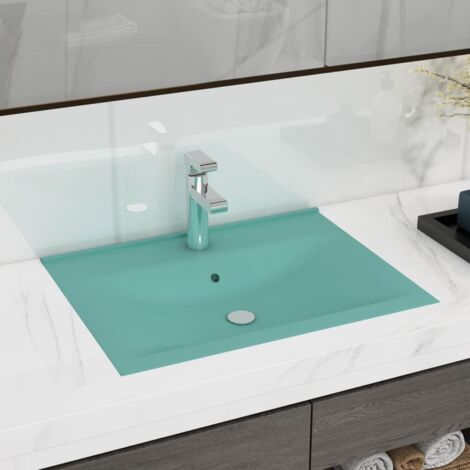 Maisonchic - lavabo bagno lavandino da appoggio con foro Rubinetto Verde chiaro opaco 60x46 cm ceramica ITD45297 - Verde