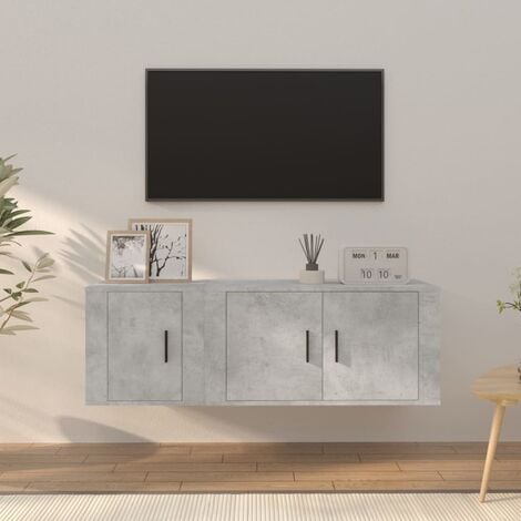 Set di 2 Mobile Porta TV Mobile da soggiorno Grigio Cemento in Legno  Multistrato ITD25055