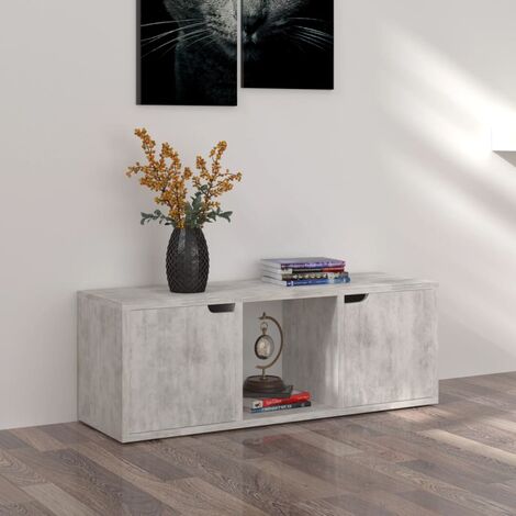 Mobile TV Legno Mobile Porta TV VidaXL 88.5x27.5x30.5 Cm | Design Cemento In Legno Multistrato Con 2 Ante E Scaffale Aperto 2 Ante E Scomparto Aperto