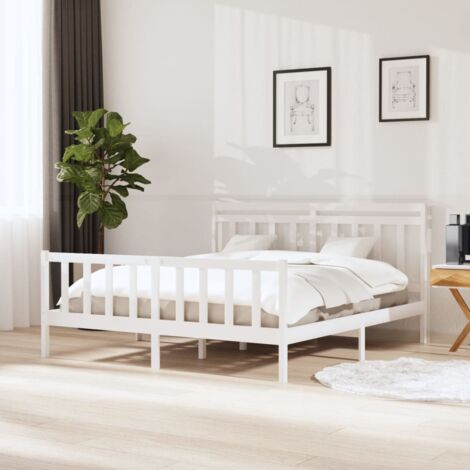 Letto matrimoniale Moderno Struttura Letto Giroletto Bianco in Legno  Massello 160x200 cm ITD98976