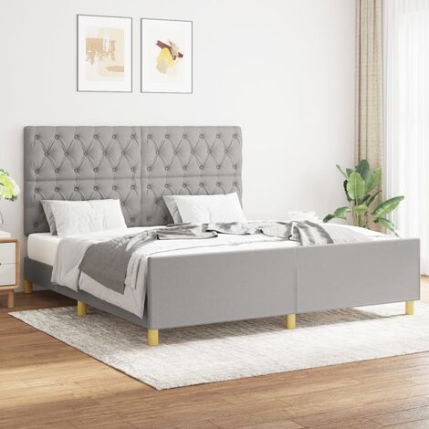 Letto matrimoniale 160x190 cm in tessuto grigio chiaro e gambe in