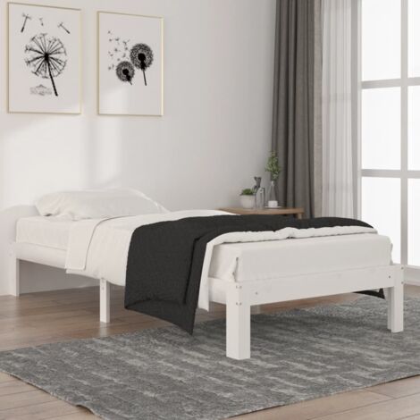 Letto Singolo Moderno Struttura Letto Giroletto Bianco in Legno Massello di  Pino 90x200 cm ITD61565