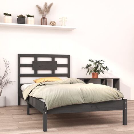 Letto Singolo Moderno Struttura Letto Giroletto Grigio in Legno Massello  100x200 cm ITD62538