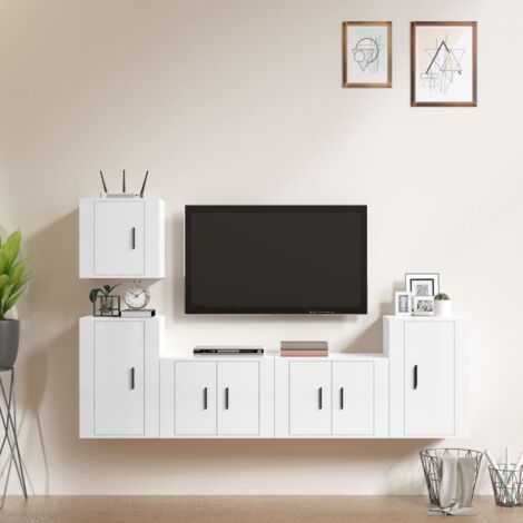 Set di 5 Mobile Porta TV Mobile da soggiorno Bianco Lucido in Legno  Multistrato ITD59422