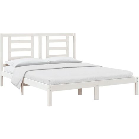 Letto matrimoniale Moderno Struttura Letto Giroletto Bianco in Legno  Massello di Pino 160x200 cm ITD74335