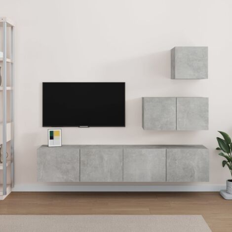 Mobile TV Modulare A Parete In Legno Multistrato - Set 7 Pezzi Grigio Cemento, Dimensioni L 60cm E S 30cm