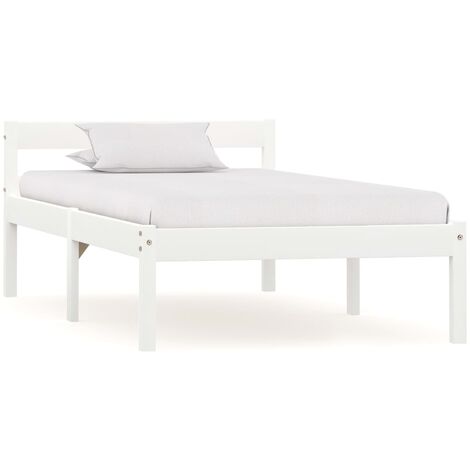 Letto Singolo Moderno Struttura Letto Giroletto Bianco in Legno Massello di  Pino 90x200 cm ITD39515