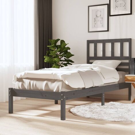 Letto Singolo Moderno Struttura Letto Giroletto Grigio in Legno Massello di  Pino 100x200 cm ITD61919