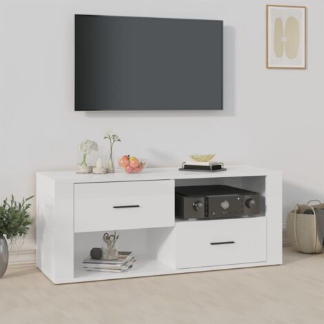 VidaXL Mobile Porta TV Bianco Lucido 102x36x50 cm in Legno Multistrato