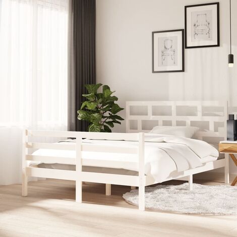 Letto matrimoniale Moderno Struttura Letto Giroletto Bianco in Legno  Massello di Pino 140x200 cm ITD78806