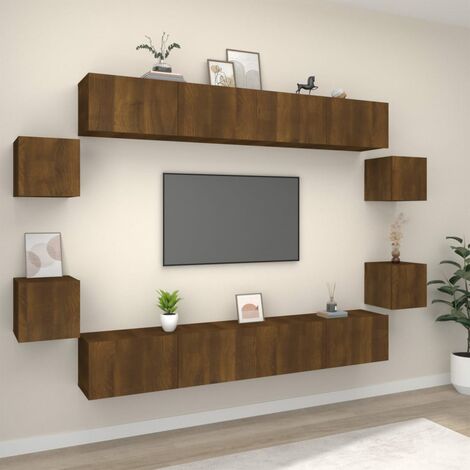 Set Mobile Porta TV 8 pz Mobile da soggiorno Rovere Marrone in Legno  Multistrato ITD57465