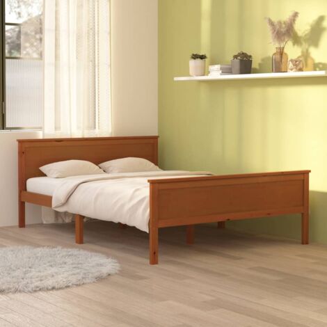 Letto Matrimoniale Moderno Struttura Letto Giroletto Marrone Miele in Legno  Massello di Pino 120x200 cm ITD54614