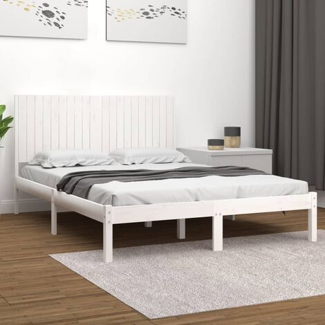 Letto matrimoniale Moderno Struttura Letto Giroletto Bianco in Legno  Massello di Pino 200x200 cm ITD21361