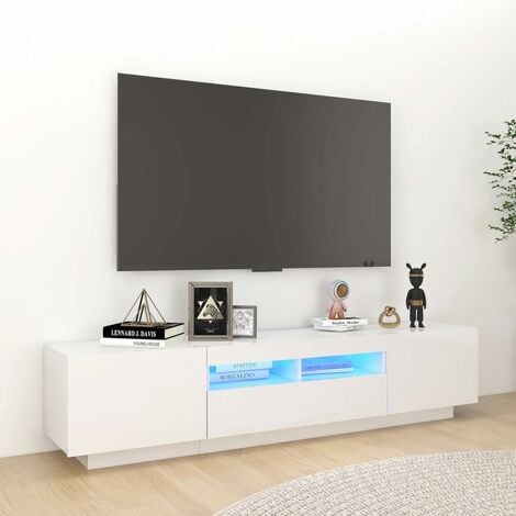 Mobile Porta TV Bianco Legno Sospeso Parete Luci LED 2 Ante