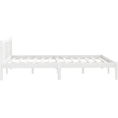 Letto matrimoniale Moderno Struttura Letto Giroletto Bianco in Legno  Massello di Pino 140x190 cm ITD58186