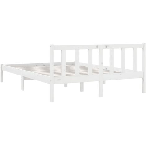 Letto matrimoniale Moderno Struttura Letto Giroletto Bianco in Legno  Massello di Pino 140x190 cm ITD58186