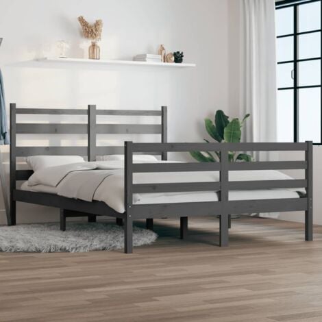 Struttura letto matrimoniale in legno, stile rustico, design grigio