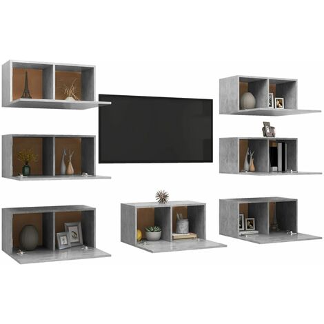 Mobile TV In Legno Multistrato Cemento Look 88.5x27.5x30.5cm | 2 Ante E Scaffale | VidaXL - Foto 8