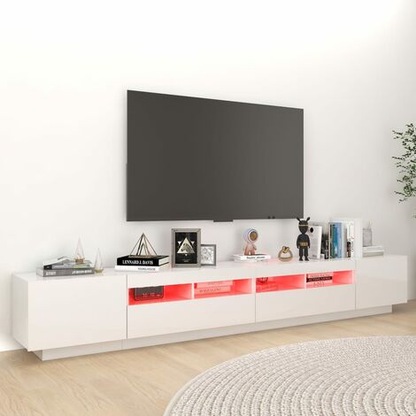 Mobile TV, lowboard. Bianco lucido, 200 cm, illuminazione a LED