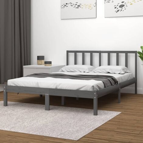 Letto Matrimoniale Moderno Struttura Letto Giroletto Grigio in Legno  Massello di Pino 140x200 cm ITD11192