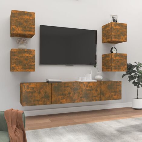 Set di 6 Mobile Porta TV Mobile da soggiorno Rovere Fumo in Legno  Multistrato ITD61824