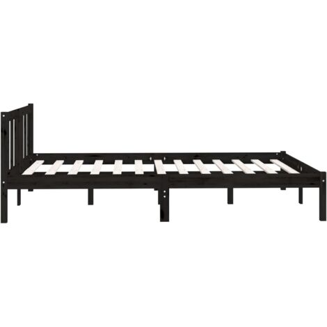 Letto Matrimoniale Moderno Struttura Letto Giroletto Nero in Legno Massello  di Pino 140x200 cm ITD60892