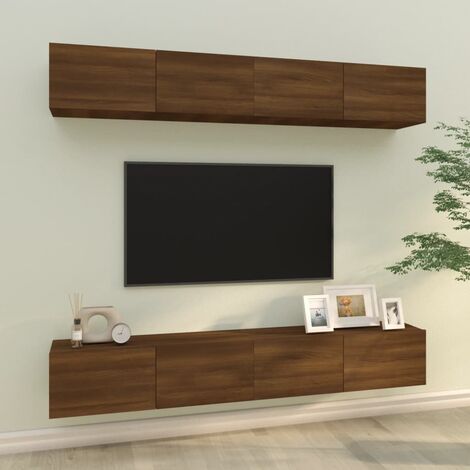 Mobile Porta TV a Parete 4 pz Mobile da soggiorno Rovere Marrone 100x30x30  cm ITD21043