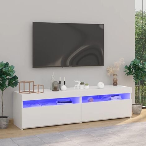 Mobili Porta TV con Luci LED 2 pz Mobile da soggiorno Bianco Lucido  75x35x40 cm ITD40255
