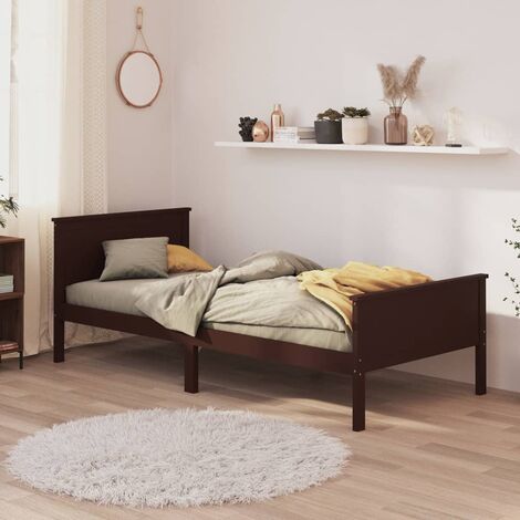 Letto Singolo Moderno Struttura Letto Giroletto Marrone Scuro in Legno  Massello di Pino 100x200 cm ITD23416