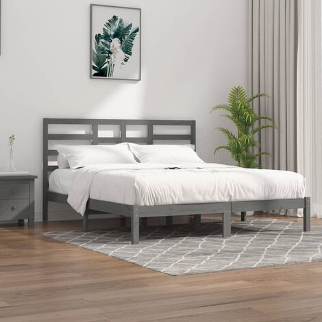 Letto Matrimoniale Moderno Struttura Letto Giroletto Grigio in Legno  Massello 180x200 cm 6FT Super King ITD59076