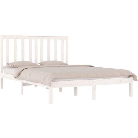 Letto matrimoniale Moderno Struttura Letto Giroletto Bianco in Legno  Massello di Pino 200x200 cm ITD21361