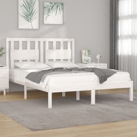 [en.casa] Struttura Letto Matrimoniale King Size 180 x 200 cm Letto Doppio  in Legno di Pino con Rete a Doghe - Bianco