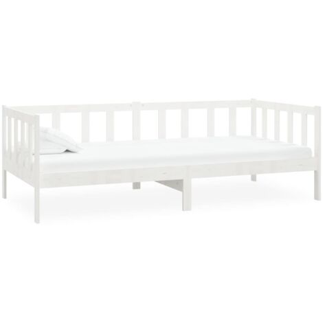 Letto Singolo Moderno Struttura Letto Divano Letto con Materasso 90x200 cm  Bianco in Legno di Pino