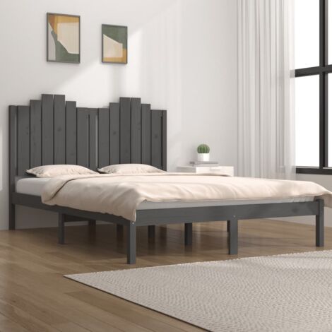 Letto in Legno di Pino con Testiera in Stile Moderno Grigio Scuro varie  misure colore : 90