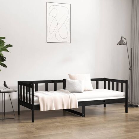 Letto Singolo Moderno Struttura Letto Dormeuse Nera 80x200 cm in Legno  Massello di Pino ITD14992