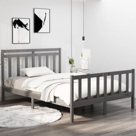 Struttura letto matrimoniale in legno dal design semplice e moderno grigio