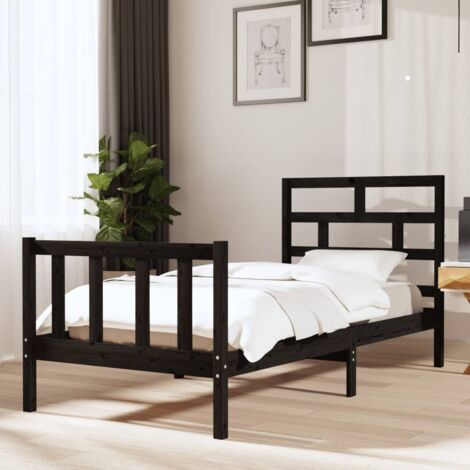 Letto Singolo Moderno Struttura Letto Giroletto Nero in Legno Massello di  Pino 90x200 cm ITD51772