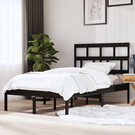 Letto Matrimoniale Moderno Struttura Letto Giroletto Nero in Legno Massello  di Pino 120x200 cm ITD21061